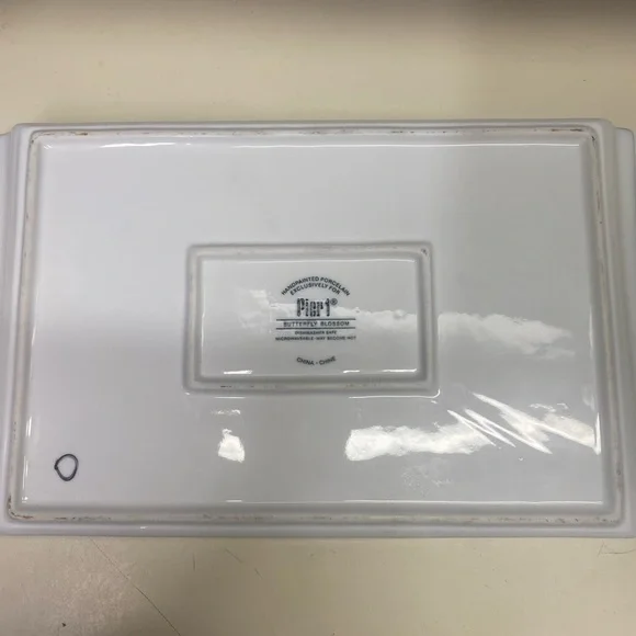 Pier 1 Butterfly Blossom Hand Painted Glass Porcelain Serving Tray Platter - Picture 6 of 11